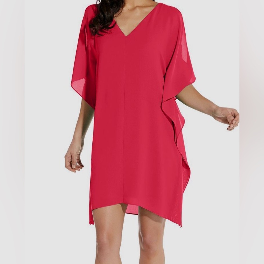 NWT Adrianna Papell Plus 20W Fiesta Pink Flowy Gauze Handkerchief Caftan Dress